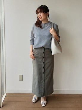 「UNTITLED（アンタイトル）のシアーメッシュニット（ニット/セーター、グレー系）」を使った、なみきさん（レディース・165cm）の夏コーディネート