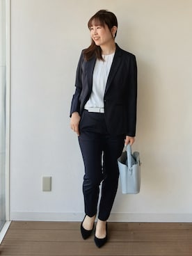 「UNTITLED（アンタイトル）の【UV/接触冷感/スーツ】ジャージテーラードジャケット（テーラードジャケット、ブルー系）」を使った、なみきさん（レディース・165cm）の春コーディネート