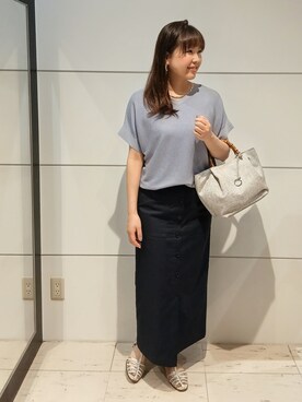 「UNTITLED（アンタイトル）の【11色展開/体型カバー】前後2WAYフレンチスリーブニット（ニット/セーター、パープル系）」を使った、なみきさん（レディース・165cm）の夏コーディネート