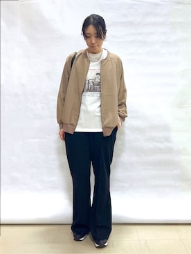 「SHOO・LA・RUE（シューラルー）の【洗濯機可/S-LL】さらっと快適　麻調ゆるリブブルゾン（ブルゾン、イエロー系）」を使った、まっつんさん（レディース・160cm）の春コーディネート