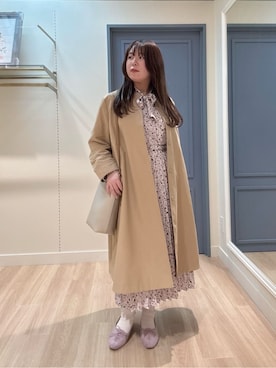 「アイテム（ノーカラーコート、ベージュ系）」を使った、akaさん（レディース・155cm）の秋コーディネート