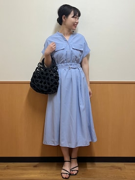 「index（インデックス）のダブルポケットスキッパーワンピース【防シワ/洗濯機OK】《XS～3L/6col》（ワンピース、ブルー系）」を使った、MAYUKIさん（レディース・156cm）の春コーディネート