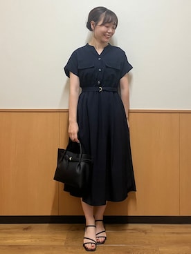 「index（インデックス）のダブルポケットスキッパーワンピース【防シワ/洗濯機OK】《XS～3L/6col》（ワンピース、ブルー系）」を使った、MAYUKIさん（レディース・156cm）の夏コーディネート