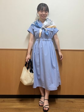 「index（インデックス）のダブルポケットスキッパーワンピース【防シワ/洗濯機OK】《XS～3L/6col》（ワンピース、ブルー系）」を使った、MAYUKIさん（レディース・156cm）の夏コーディネート
