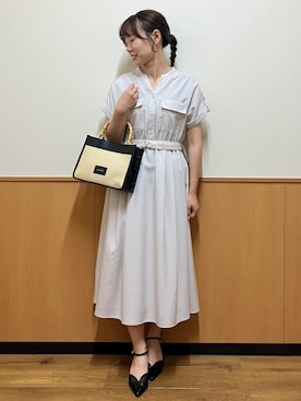 「index（インデックス）のダブルポケットスキッパーワンピース【防シワ/洗濯機OK】《XS～3L/6col》（ワンピース、ベージュ系）」を使った、MAYUKIさん（レディース・156cm）の夏コーディネート