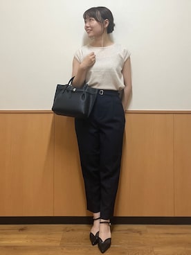 「index（インデックス）のマルチボーダーアソートニット【洗濯機OK／抗ピリング】（ニット/セーター、ピンク系）」を使った、MAYUKIさん（レディース・156cm）の夏コーディネート