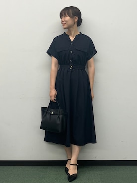「index（インデックス）のダブルポケットスキッパーワンピース【防シワ/洗濯機OK】《XS～3L/6col》（ワンピース、ブルー系）」を使った、MAYUKIさん（レディース・156cm）の夏コーディネート