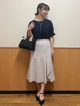 「index（インデックス）の【接触冷感】タックパフスリーブブラウス《吸水速乾／防シワ／洗濯機OK／XS～3L／6col》（シャツ/ブラウス、ブルー系）」を使った、MAYUKIさん（レディース・156cm）の夏コーディネート