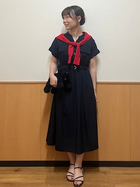 「index（インデックス）の【接触冷感】ビジューボタンカーディガン《抗ピリング/洗濯機OK》（カーディガン/ボレロ、レッド系）」を使った、MAYUKIさん（レディース・156cm）の夏コーディネート