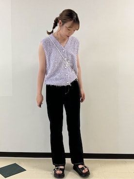 「アイテム（ベスト、パープル系）」を使った、MAYUKIさん（レディース・156cm）の夏コーディネート