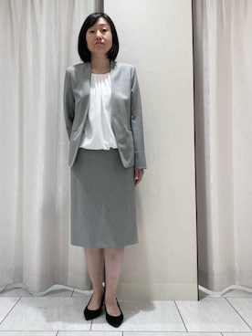 「アイテム（ノーカラージャケット）」を使った、わたなべさん（レディース・157cm）の春コーディネート