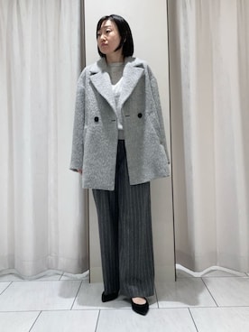 「アイテム（ピーコート、グレー系）」を使った、わたなべさん（レディース・157cm）の冬コーディネート