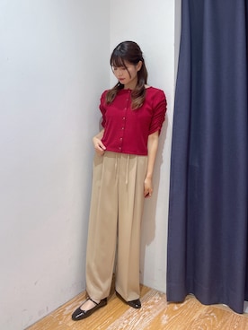 「NATURAL BEAUTY BASIC（ナチュラルビューティーベーシック）の前後２ＷＡＹカーディガン（Tシャツ/カットソー、レッド系）」を使った、rikoさん（レディース・151cm）の夏コーディネート