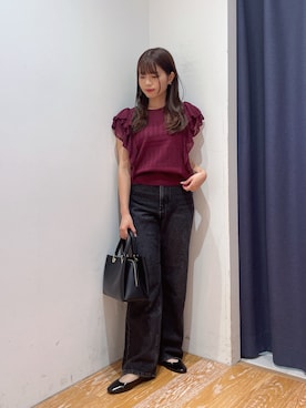 「NATURAL BEAUTY BASIC（ナチュラルビューティーベーシック）のレースフリルミックスニット（ニット/セーター、レッド系）」を使った、rikoさん（レディース・151cm）の夏コーディネート