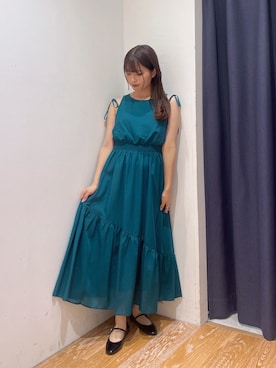 「N.（N. Natural Beauty Basic）（エヌエヌナチュラルビューティーベーシック）のショルダーリボンワンピース（ワンピース、グリーン系）」を使った、rikoさん（レディース・151cm）の夏コーディネート