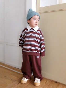 「アイテム（ポロシャツ、ブラウン系）」を使った、つーとひーさん（キッズ・90cm）の秋コーディネート