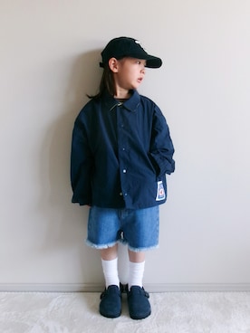 「Catchup（ケチャップ）のコーチジャケット（ブルゾン、ブルー系）」を使った、つーとひーさん（キッズ・110cm）の秋コーディネート