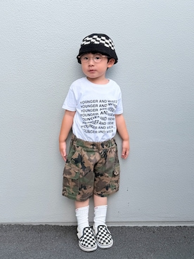 「VANS（バンズ）の【VANS(ヴァンズ)】CLASSIC スリッポン[17cm-21cm](KIDS)（スリッポン、ブラック系）」を使った、つーとひーさん（キッズ・110cm）の秋コーディネート