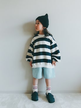 「ziggy zazaのアイテム（スウェット、ブルー系）」を使った、つーとひーさん（キッズ・110cm）の春コーディネート