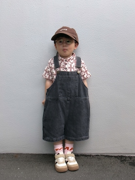 「Misha & Puff（ミーシャアンドパフ）のアイテム（ポロシャツ、ホワイト系）」を使った、つーとひーさん（キッズ・110cm）の夏コーディネート