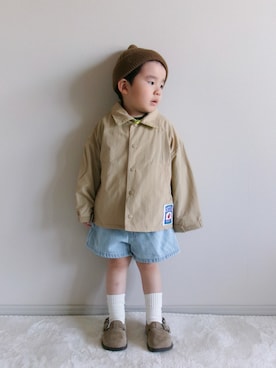 「Catchup（ケチャップ）のコーチジャケット（ブルゾン、ベージュ系）」を使った、つーとひーさん（キッズ・110cm）の秋コーディネート