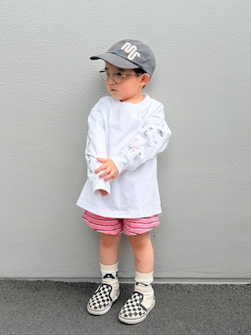 「VANS（バンズ）の【VANS(ヴァンズ)】CLASSIC スリッポン[17cm-21cm](KIDS)（スリッポン、ブラック系）」を使った、つーとひーさん（キッズ・110cm）の秋コーディネート