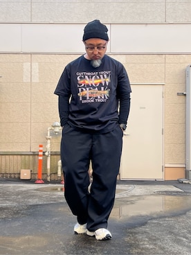 「Snow Peak（スノーピーク）のSnow Peak / Famous Trout Dry T-Shirt フェイマストラウト ドライTシャツ（Tシャツ/カットソー、ブラック系）」を使った、Snow Peak_officialさん（レディース・158cm）の春コーディネート
