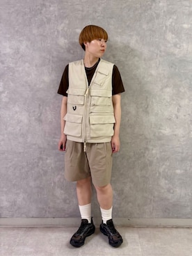 「Snow Peak（スノーピーク）のSnow Peak / ComfortFlex Wide Shorts コンフォートフレックス ワイドショーツ（その他パンツ、ベージュ系）」を使った、Snow Peak_officialさん（レディース・158cm）の春コーディネート