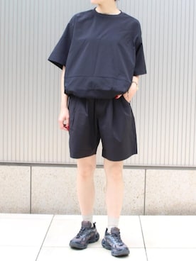 「Snow Peak（スノーピーク）のSnow Peak / Breathable Quick Dry T-Shirt クイックドライTシャツ（Tシャツ/カットソー、ブラック系）」を使った、Snow Peak_officialさん（レディース・158cm）の夏コーディネート