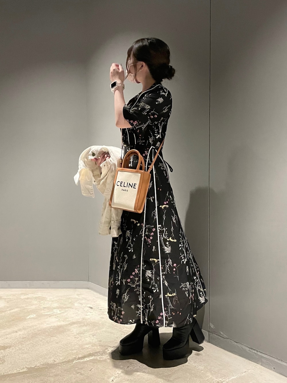 snidel パイピングデザインプリントワンピース