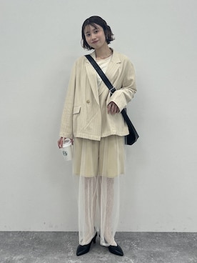 「LEPSIM（レプシィム）の針抜きテレコインナー　601689（T Shirts、ホワイト系）」を使った、rikaさん（レディース・164cm）の春コーディネート