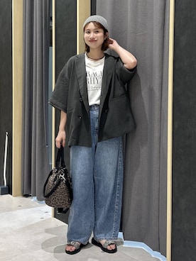「LEPSIM（レプシィム）の【500mlペットボトルも入る】ユーティリティ巾着バッグ　633023【KKfashion紹介アイテム】（ショルダーバッグ、その他）」を使った、rikaさん（レディース・164cm）の夏コーディネート