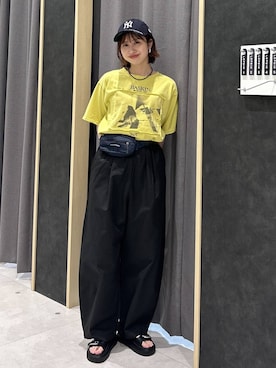 「LEPSIM（レプシィム）の【NEW ERA】ダメージ加工キャップ　617004（Cap、ブルー系）」を使った、rikaさん（レディース・164cm）の春コーディネート