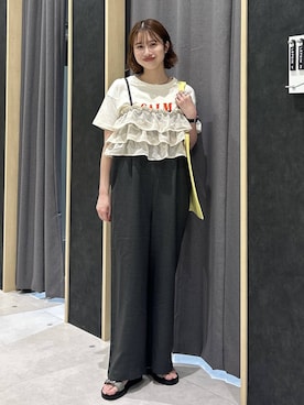 「LEPSIM（レプシィム）のアソートロゴプリントTSS　668866（Tシャツ/カットソー、ホワイト系）」を使った、rikaさん（レディース・164cm）の夏コーディネート