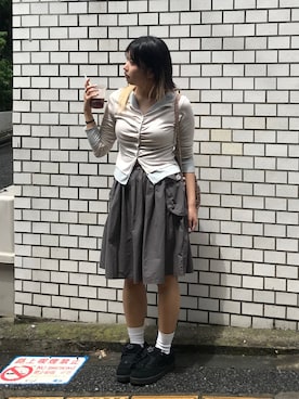 「FREE'S MART（フリーズマート）の◆レイヤードタックフロントボタンカットソー（Tシャツ/カットソー、ホワイト系）」を使った、yooo0onさん（レディース・164cm）の夏コーディネート