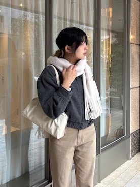 「FREE'S MART（フリーズマート）の◆ウール混ショートジップブルゾン（ブルゾン、グレー系）」を使った、yooo0onさん（レディース・164cm）の秋コーディネート