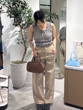 「FREE'S MART（フリーズマート）の◆２ＷＡＹスクエアバッグ（ハンドバッグ、ブラウン系）」を使った、yooo0onさん（レディース・164cm）の夏コーディネート