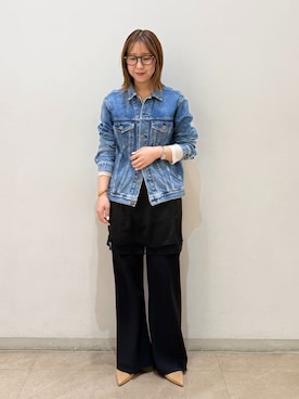 「LE TALON（ルタロン）の《追加》4.5cmポインテッドストラップミュール（パンプス、イエロー系）」を使った、uedaさん（レディース・160cm）の冬コーディネート
