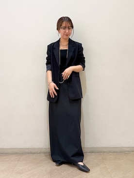 「LE TALON（ルタロン）のレザーオブリークスクエアフラット（その他シューズ、ブラック系）」を使った、uedaさん（レディース・160cm）の春コーディネート