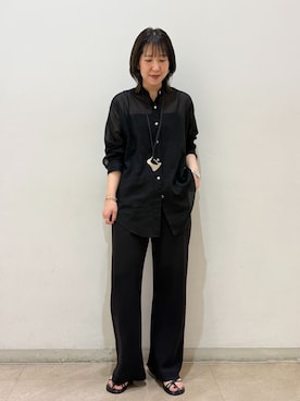 「LE TALON（ルタロン）の5cmオブリークナローストラップサンダル（サンダル、ブラック系）」を使った、uedaさん（レディース・160cm）の夏コーディネート