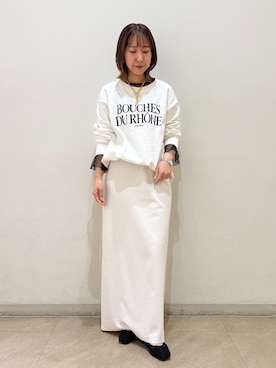 「LE TALON（ルタロン）のスクエアソフトレースバレエ（バレエシューズ、ブラック系）」を使った、uedaさん（レディース・160cm）の冬コーディネート