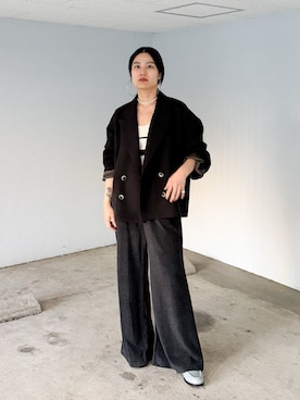 「CITYSHOP（シティーショップ）のSHORT DOUBLE ジャケット（その他アウター、ブラック系）」を使った、YUIさん（レディース・164cm）の春コーディネート