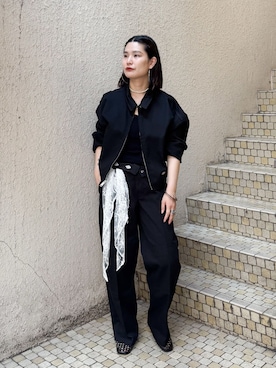 「Dickies（ディッキーズ）のDICKIES 別注 EISENHOWER ジャケット（その他アウター、ブラック系）」を使った、YUIさん（レディース・164cm）の夏コーディネート