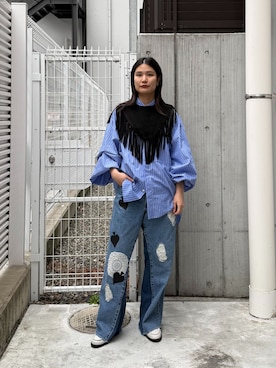 「CITYSHOP（シティーショップ）の《追加》［THE MOOD］FRINGE COLLAR 3：付け襟（付け襟、ブラック系）」を使った、YUIさん（レディース・164cm）の春コーディネート