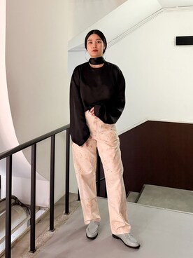 「CITYSHOP（シティーショップ）のSATIN RIBBON ブラウス（シャツ/ブラウス、ブラック系）」を使った、YUIさん（レディース・164cm）の春コーディネート