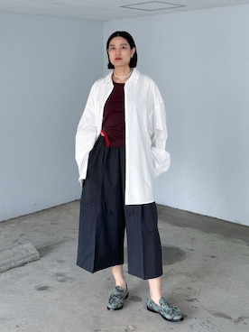 「CITYSHOP（シティーショップ）のOVERシャツ（シャツ/ブラウス、ホワイト系）」を使った、YUIさん（レディース・164cm）の春コーディネート