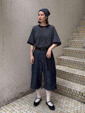 「MILLER（ミラー）のMILLER 別注 border 3セット（Tシャツ/カットソー、ブラック系）」を使った、YUIさん（レディース・164cm）の夏コーディネート