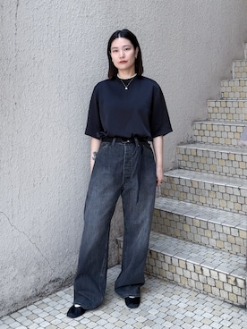 「Lee（リー）のLEE 別注 PAINTER PANTS：デニムパンツ（デニムパンツ、ブラック系）」を使った、YUIさん（レディース・164cm）の夏コーディネート