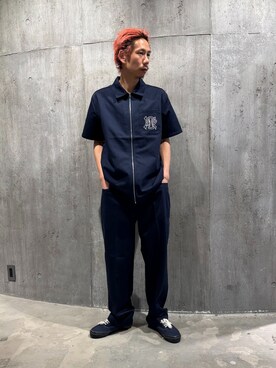 「JOURNAL STANDARD（ジャーナルスタンダード）のPOP TRADING COMPANY / ポップトレーディングカンパニー 別注 Acid DRS Worker Pants（その他パンツ、ブルー系）」を使った、NIBOさん（メンズ・175cm）の春コーディネート