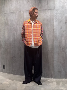 「JOURNAL STANDARD（ジャーナルスタンダード）のTRモダン ワイド スラックス（スラックス、ブルー系）」を使った、NIBOさん（メンズ・175cm）の春コーディネート